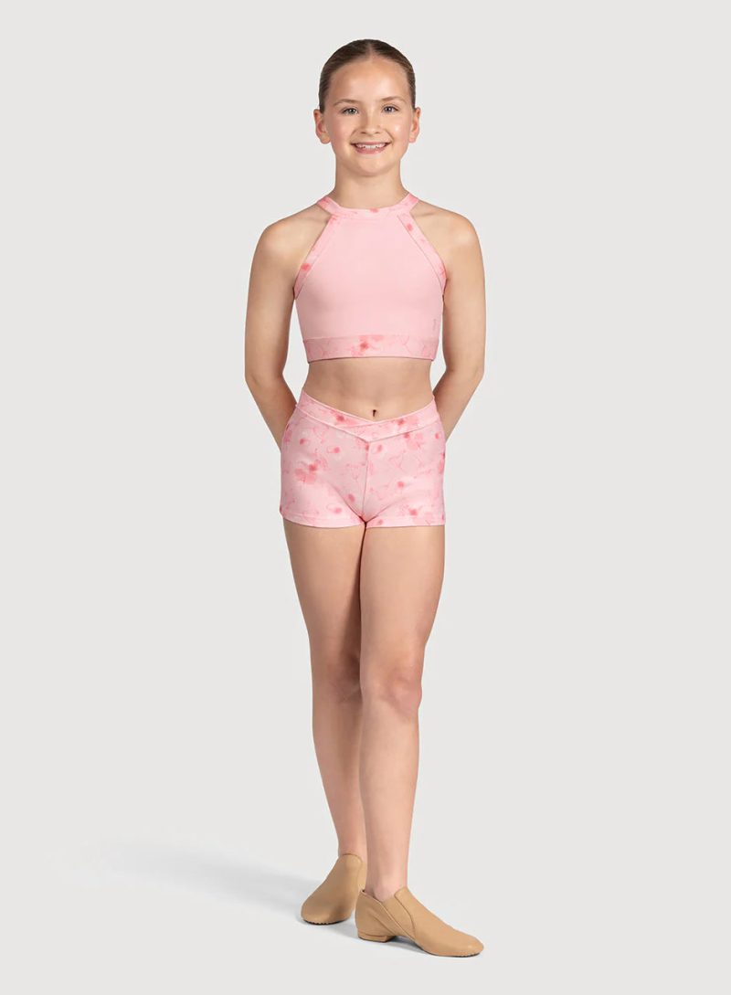 bloch girls cr5224 cz5265 crop top shorts pink